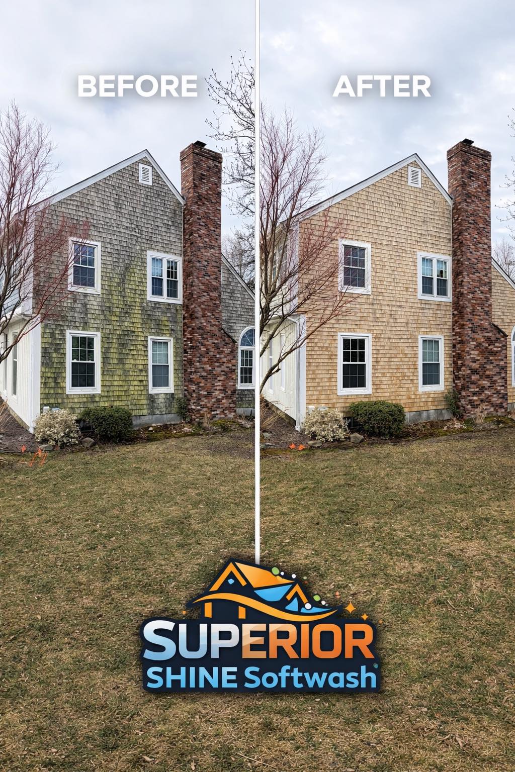Superior Shine Softwash before and after concrete cleaning RI